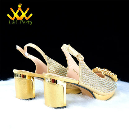 2024 Special New Arrivals Italian Women Shoes and Bag to Match in Green Color with Platform Shinning Crystal Sandal for Wedding
