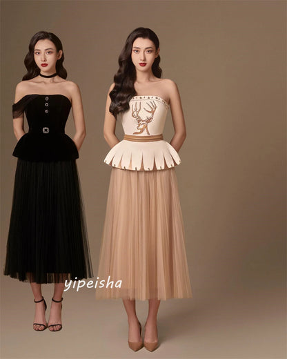Customized Yipeisha Simple Modern Style Formal Evening Strapless A-line Button Draped s Bespoke Occasion Dresses