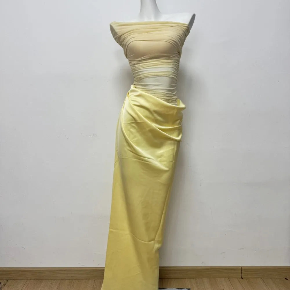MsChuh Summer Party Dresses For Woman One-shoulder Long Evening Dress Sexy Holiday French Vestidos Solid Color Temperament Slim