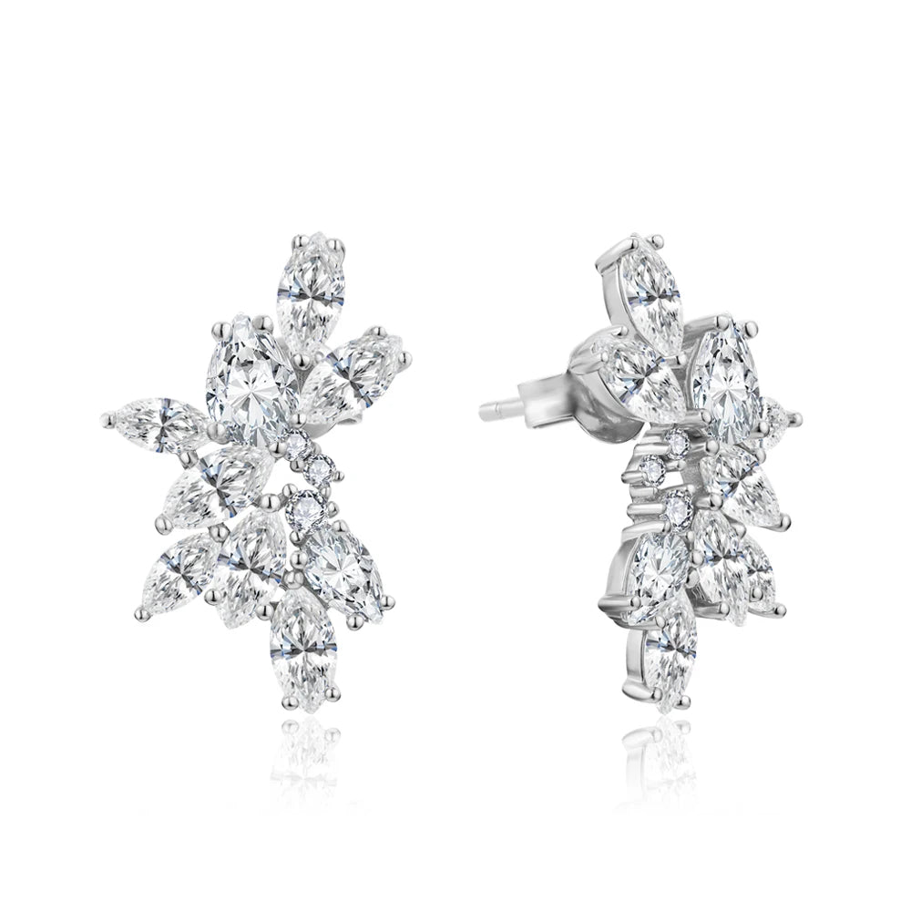 MINTYBOX Synthetic Moissanite Cluster Stud Earrings Solid 925 Sliver 18k Gold Plated for Women Wedding Engagement Luxury Jewelry