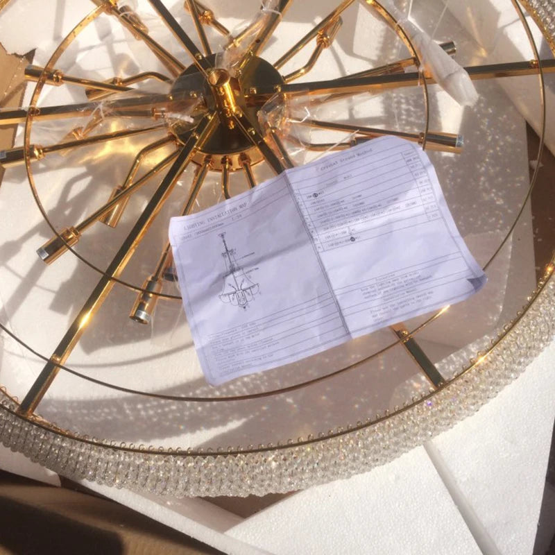 Phube Large Empire Gold Crystal Chandelier Light For Staircase Hanging Lamp For Foyer Lobby Modern Hanging Light Ceiling lights