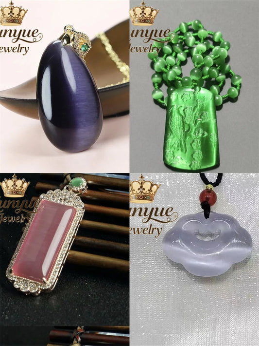 Natural Colorful Cat's Eye Stone Pendant Necklace Elegant Fashion Daily Wear Luxury Quality Fine Jewelry For Women Unisex Gift