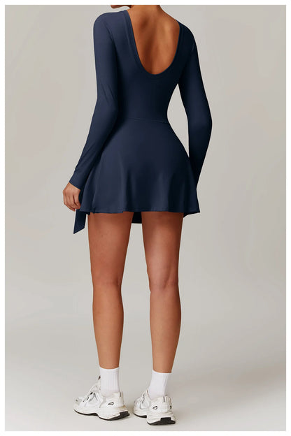 Romper Backless Set Long Sleeved Gym Sports Fitness Bodysuit Siamese Sportswear Women Clothes Jumpsuit Skirt Playsuit Yoga Suit