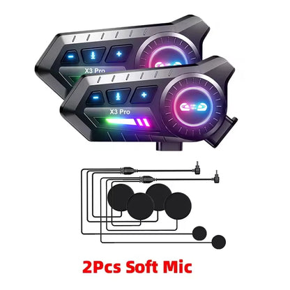 X3 Pro Motorcycle Helmet Bluetooth Headset 2-Riders Intercom 1000M BT6.0 IPX6 Waterproof Voice Assistant NoiseReduction FM Radio