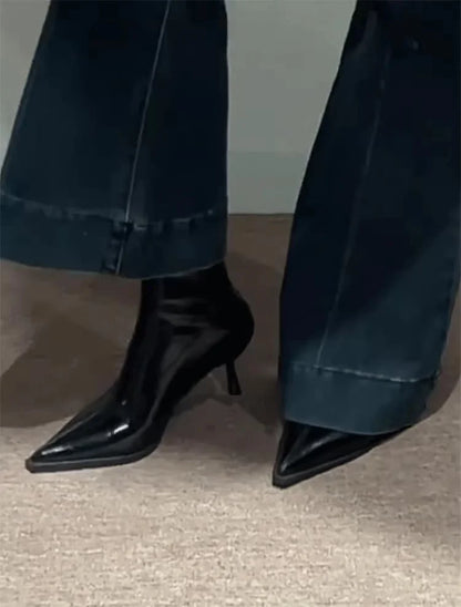 2025 New Women's Ankle Boots Sexy Pointed Toe Woman Short Boots Fashion Causal Ladies Thin High Heel Boots Solid Color Stiletto