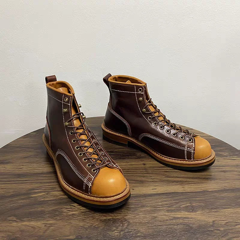 Top Quality Handmade Men Dress Real Cow Leather Shoes Autumn Winter British Tooling Ankle Boots Outdoor Desert Motorcycle Boots
