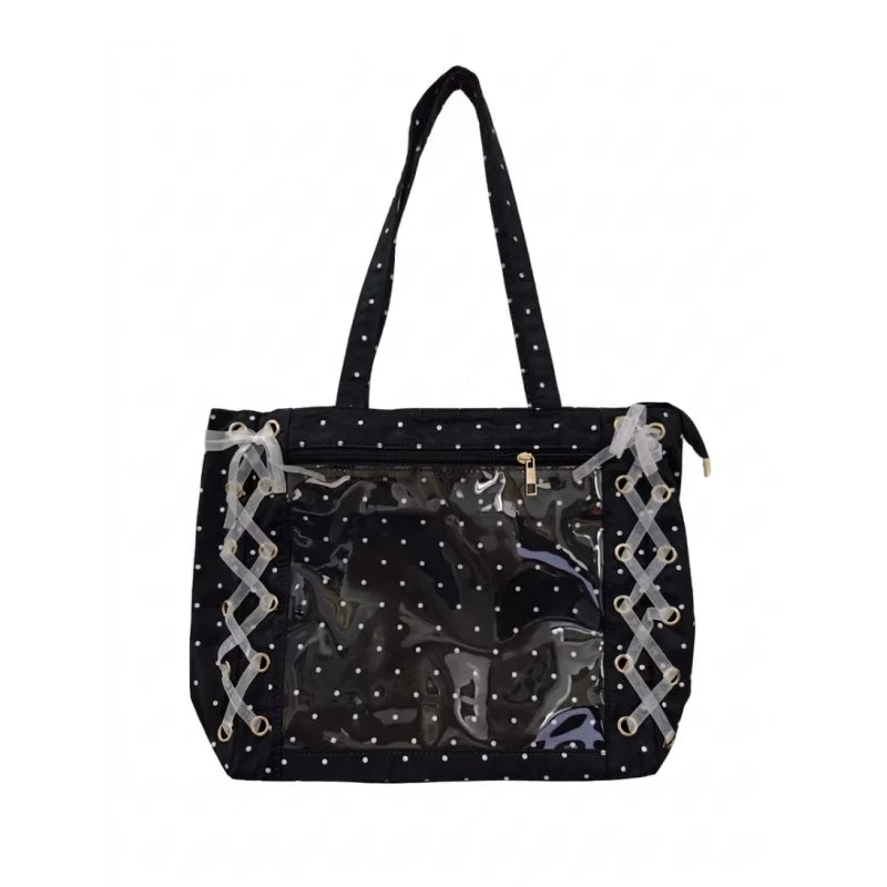 Sweet College Style Ribbon Ita Bag Women Fashion Shoulder Bags Large Capacity Tote Bag For Daily Commuting Transparent Handbag