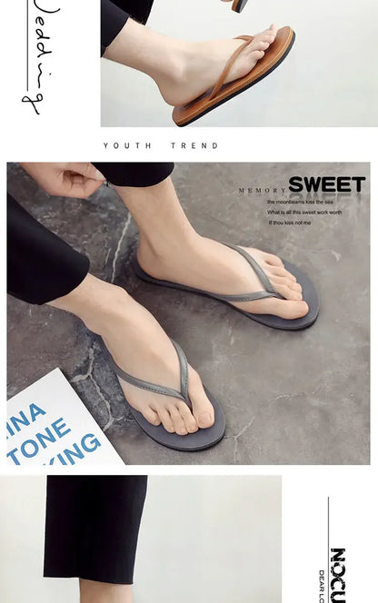 Men's anti slip flip flops, new couple's slippers for summer wear, durable leather, simple and fashionable beach shoes