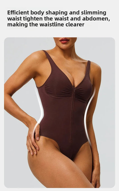 Seamless Bodysuit with Strong Compression Molding Abdominal Compression Underwear Straps Zipper One-Piece Shapewear Yoga Sets