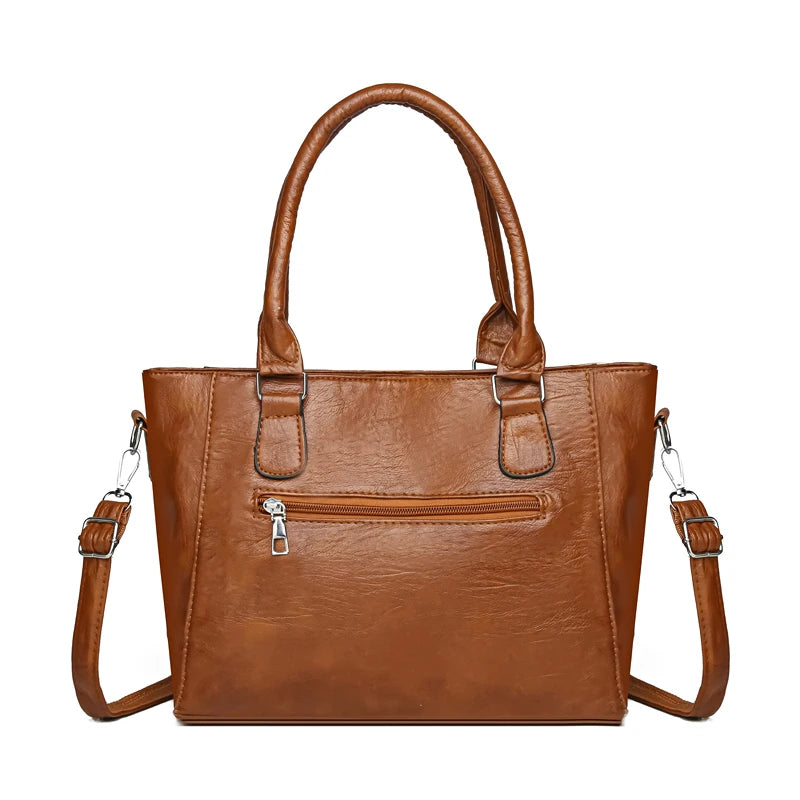 New Soft Leather Handbag For Women Vintage Shoulder Tote Bag Luxury Designer Ladies Large Capacity Purse Commute Bags Sac A Main