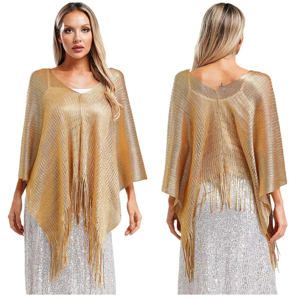 Summer Sun Protection Scarf Gold Silver Tassels Wedding Scarf Elegant Temperament Dresses Shawls for Women