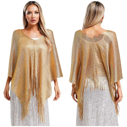 Summer Sun Protection Scarf Gold Silver Tassels Wedding Scarf Elegant Temperament Dresses Shawls for Women