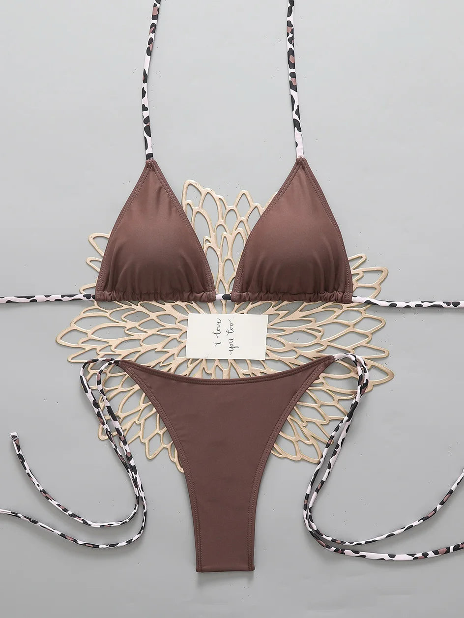 Sexy Leopard Women's Beach Bikini 2026 Swimsuit Halter Tie Micro Thong Bikinis Sets Female Swimwear for Woman Wear Bathing Suit
