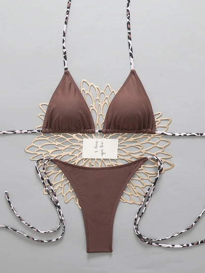 Sexy Leopard Women's Beach Bikini 2026 Swimsuit Halter Tie Micro Thong Bikinis Sets Female Swimwear for Woman Wear Bathing Suit