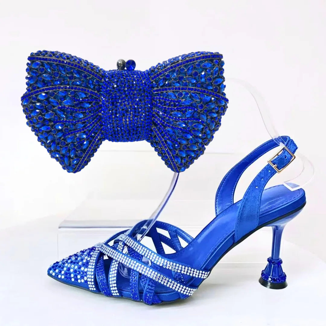 Insightlink Green Crystal High Heel with Bag Set for Bridal Wedding Party Designer Pointed Toe and Clutch Luxury Sandal Handbag