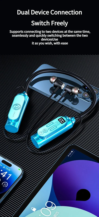 Earphones 12000mAh In-ear/Semi-in-ear Bluetooth Headset Magnetic Switch Pause Play Neck Hanging Dual Device Connection Earbuds
