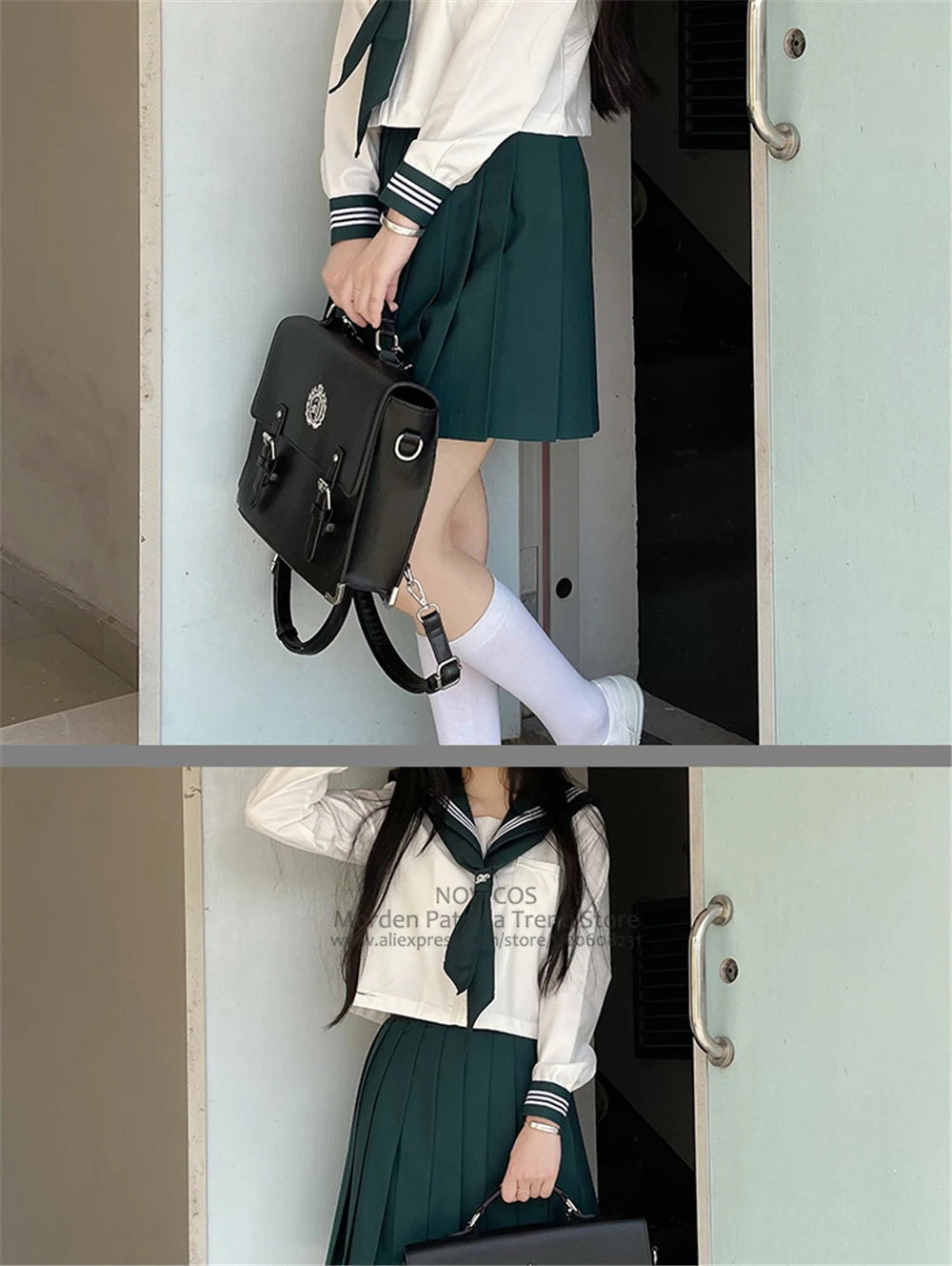 Japanese School Girl Uniform XS-XL JK Green Sailor Basic Cartoon Three Lines Sailor Uniform Sets Navy Costume Women Girl Costume