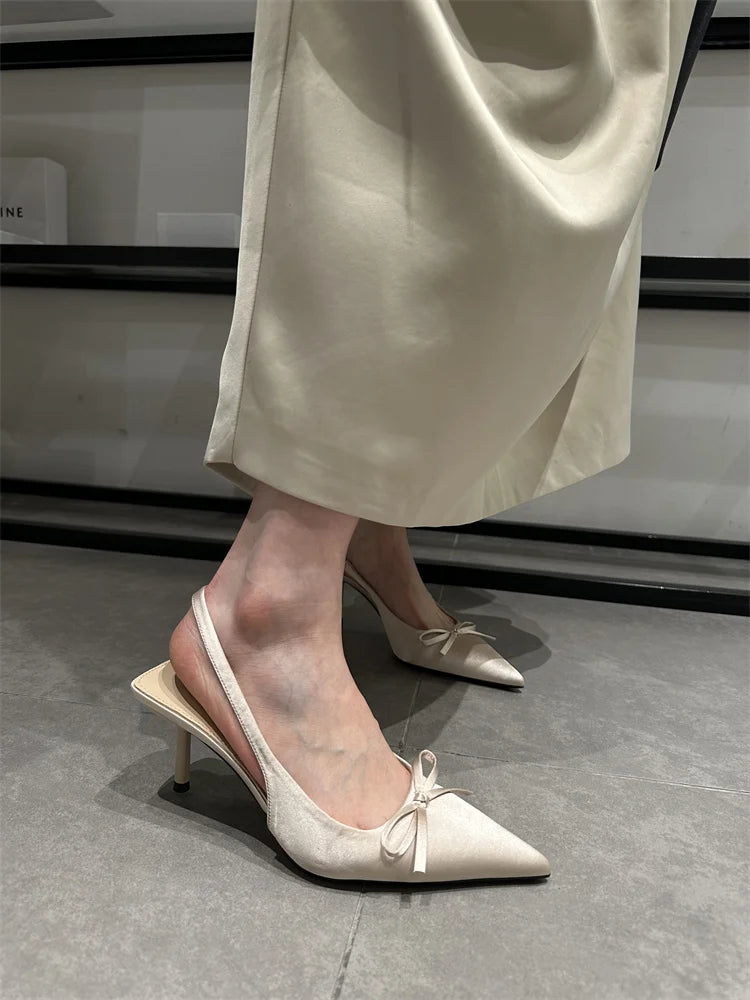 Designer Luxury Summer Women Sandals Fashion Pointed Toe Butterfly-knot Shoes Ladies Elegant High Heels Party Club Sandalias