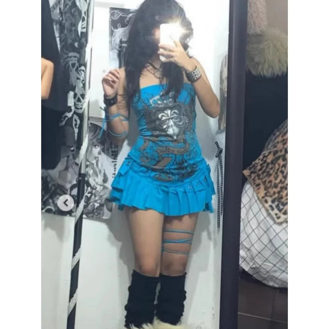 Female slim fit camisole dress with printed spicy girl fashion retro punk women's clothing Y2K