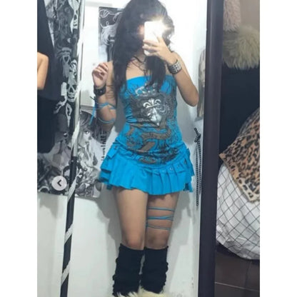 Female slim fit camisole dress with printed spicy girl fashion retro punk women's clothing Y2K