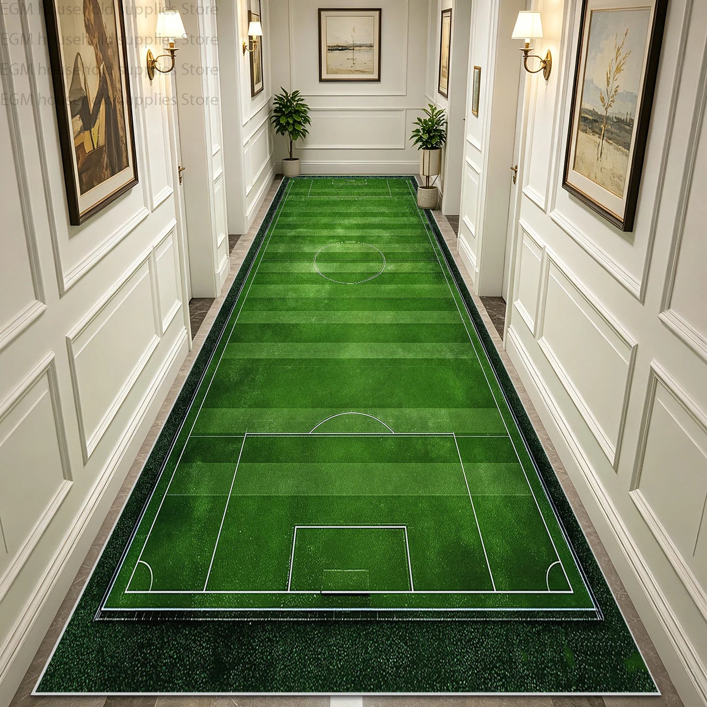 Green Football Field Long Runner Amusing Carpet Sport Hallway Entrance Game Rug Lint Free Washable Non-slip Entryway Floor Mats