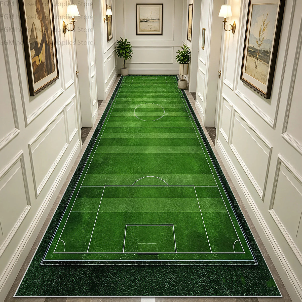 Green Football Field Long Runner Amusing Carpet Sport Hallway Entrance Game Rug Lint Free Washable Non-slip Entryway Floor Mats