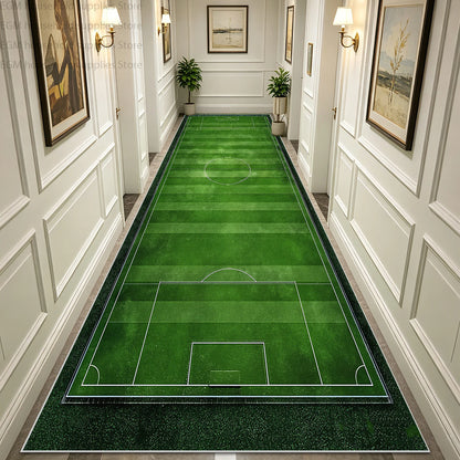Green Football Field Long Runner Amusing Carpet Sport Hallway Entrance Game Rug Lint Free Washable Non-slip Entryway Floor Mats