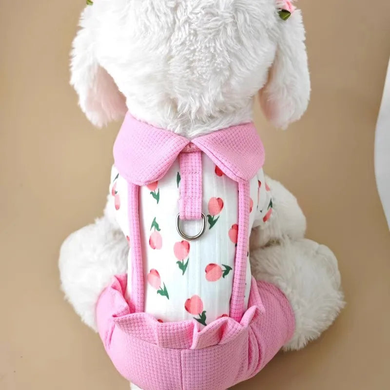 Sweet Pet Clothes Floral Print Dog Jumpsuit Overalls Pink O-Neck Pajamas Tracksuit For Small Medium Dogs Dachshund Puppy Onesie