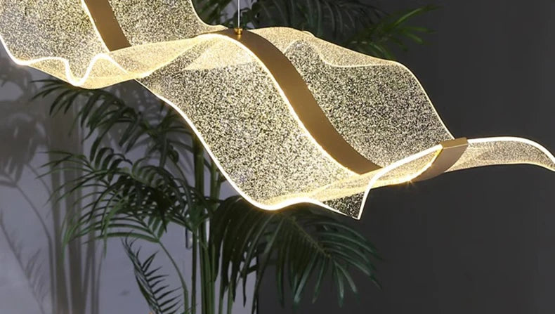 Modern Acrylic Led Chandelier For Dining Room Kitchen Island Bar Wave Led Pendant Lights Dimmable Dining Table Led Hanging Lamps
