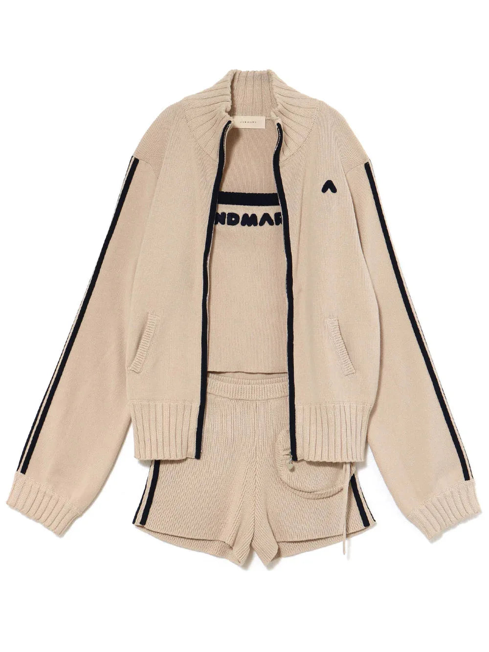 Japanese Spring Autumn 3-piece Set Sweet Striped Zipper Cardigan Tube Top High Waist Shorts Set Y2K Street Style Casual Wear