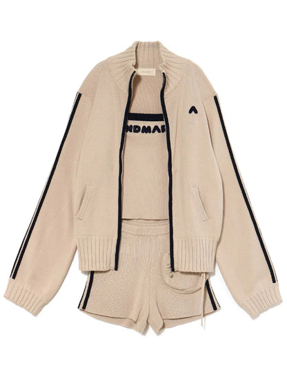 Japanese Spring Autumn 3-piece Set Sweet Striped Zipper Cardigan Tube Top High Waist Shorts Set Y2K Street Style Casual Wear