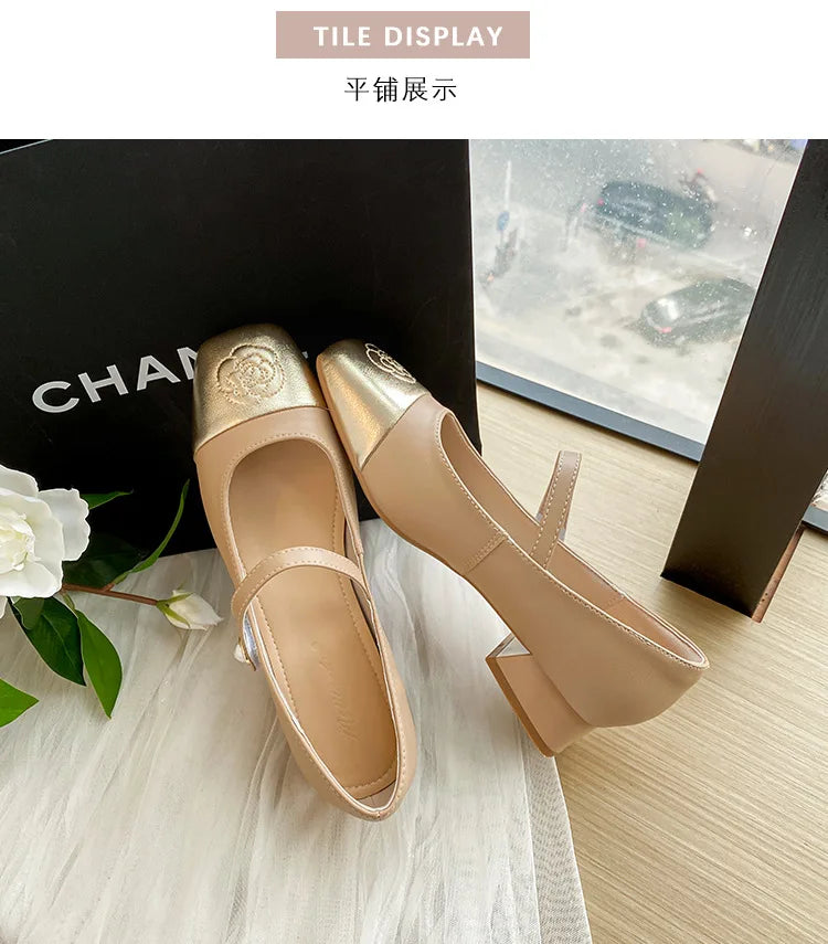Fashion Mary Jane Women's Shoes 3cm Wide Heel Pumps Embroidered Flowers Pearl Buckle Strap Mary Jane Shoes Luxury Leather Heels