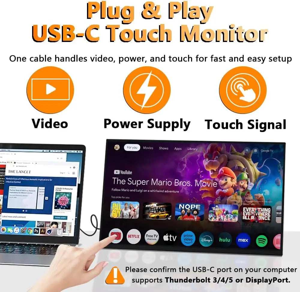 13.3-inch Touch Screen Portable Gaming Monitor Laptop Screen Extender FHD 1920x1200P IPS Touchscreen Monitor With Dual Speaker