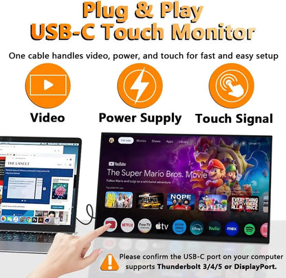 13.3-inch Touch Screen Portable Gaming Monitor Laptop Screen Extender FHD 1920x1200P IPS Touchscreen Monitor With Dual Speaker