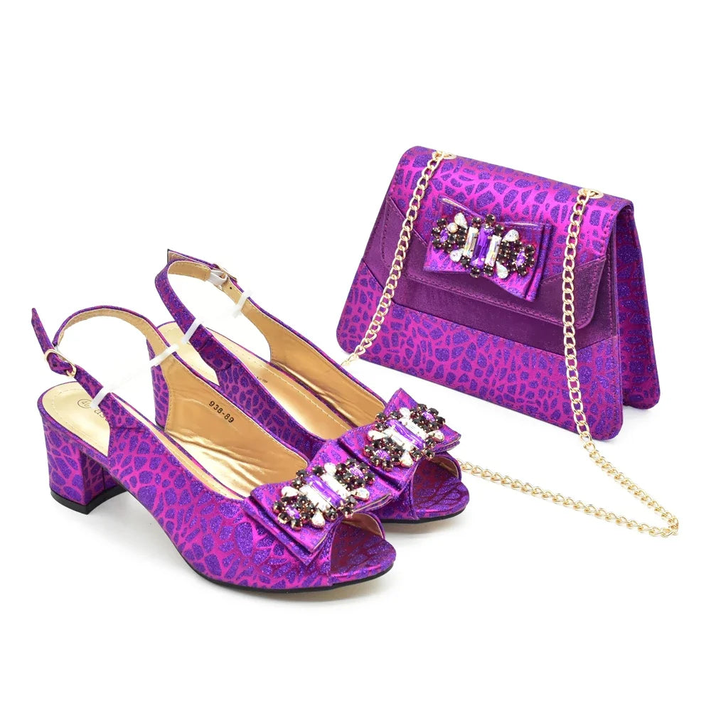 Nigerian Latest Shoes and Bags To Match Shoe and Bag Set for Party in Women Italian Rhinestones Elegant Peep Toe Sandals