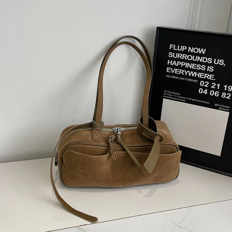 2026 Autumn Winter Latest Commute Shoulder Bags For Women PU Suede Pure Color Large Capacity Boston Bag Luxury Designer Handbags