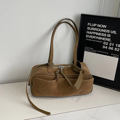 2026 Autumn Winter Latest Commute Shoulder Bags For Women PU Suede Pure Color Large Capacity Boston Bag Luxury Designer Handbags