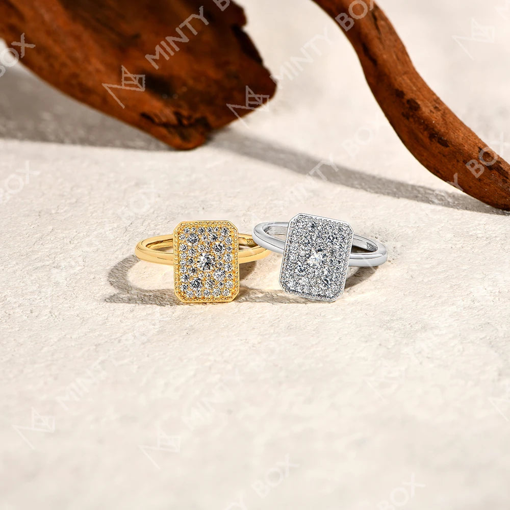 MINTYBOX Rectangul Moissanite Ring S925 Silver Engagement Diamond Rings 18K Gold For Women Luxury Fine Jewelry Anniversary Gift