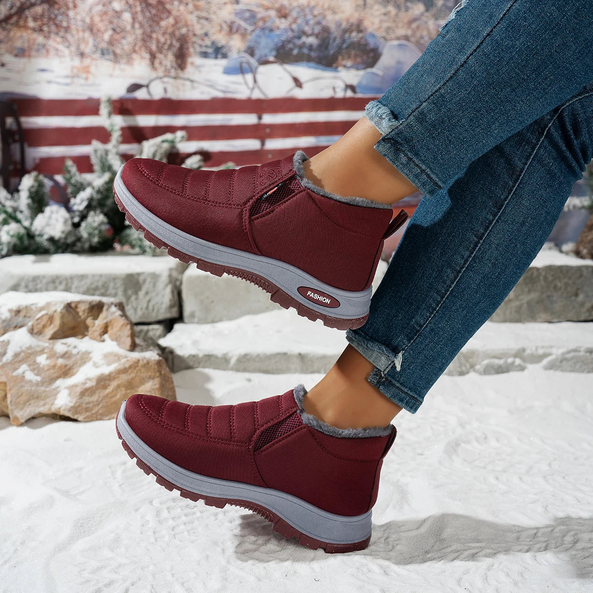 Women's Slip‑On Winter Snow Boots, Fuzzy Fleece Lined Warm Ankle Booties, Water‑Resistant Quilted Upper, Non‑Slip Thick Rubber Sole Cozy Winter Shoes, Easy On Off Casual Cold‑Weather Footwear for Moms Seniors Outdoor