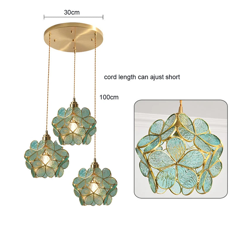 Modern Glass Pendant Lights for Restaurant Cafe Decoration Hanging Lamp Ceiling Chandeliers Nordic Flower Lighting Hotel Decor