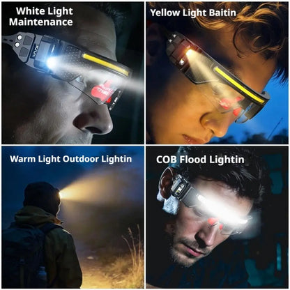 Smart Sensor LED Glasses Lamp Dual Color Light Protective Goggles USB Charging Long Lasting IPX6 Waterproof For Working Fishing