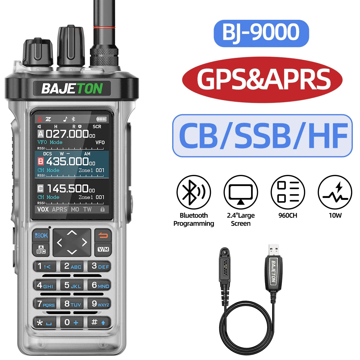 BAJETON BJ-9000 GPS APRS Walkie Talkie 10W CB/SSB/HF 27MHZ Long Range NOAA ShortWave For RT-950PRO RT-950 Ham Two Way Radio