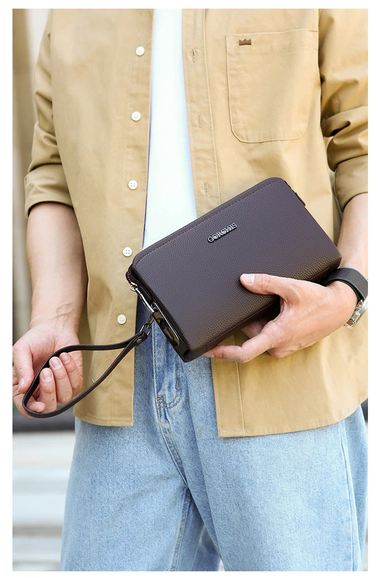 Leather Wallet FL-V1 Men Business Clutch Bag Smart Fingerprint Lock Security Anti Theft Handbag Black Safety Men Wallet сумка 가방