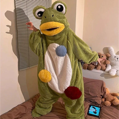 Cartoon Frog Kigurumi Unicorn Winter Pajamas Onesie Pyjama Costumes For Halloween Carnival Cosplay Women Men Party Slipper