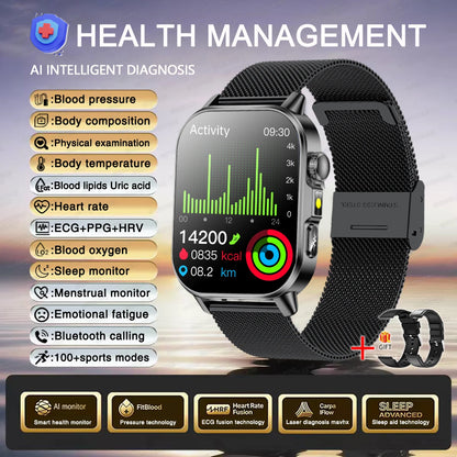 2026 Original Women Health Accurate Diagnosis Smart Watch ECG+HRV BP Blood Oxygen Uric Acid Heart Rate Bluetooth Call Smartwatch