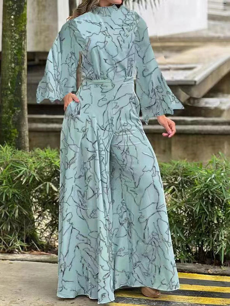 TRAF Autumn Fashion Back Zipper Jumpsuit Women's Casual Long Sleeve Tie Knot Strap Jumpsuits Loose Wide Leg Pants Streetwear