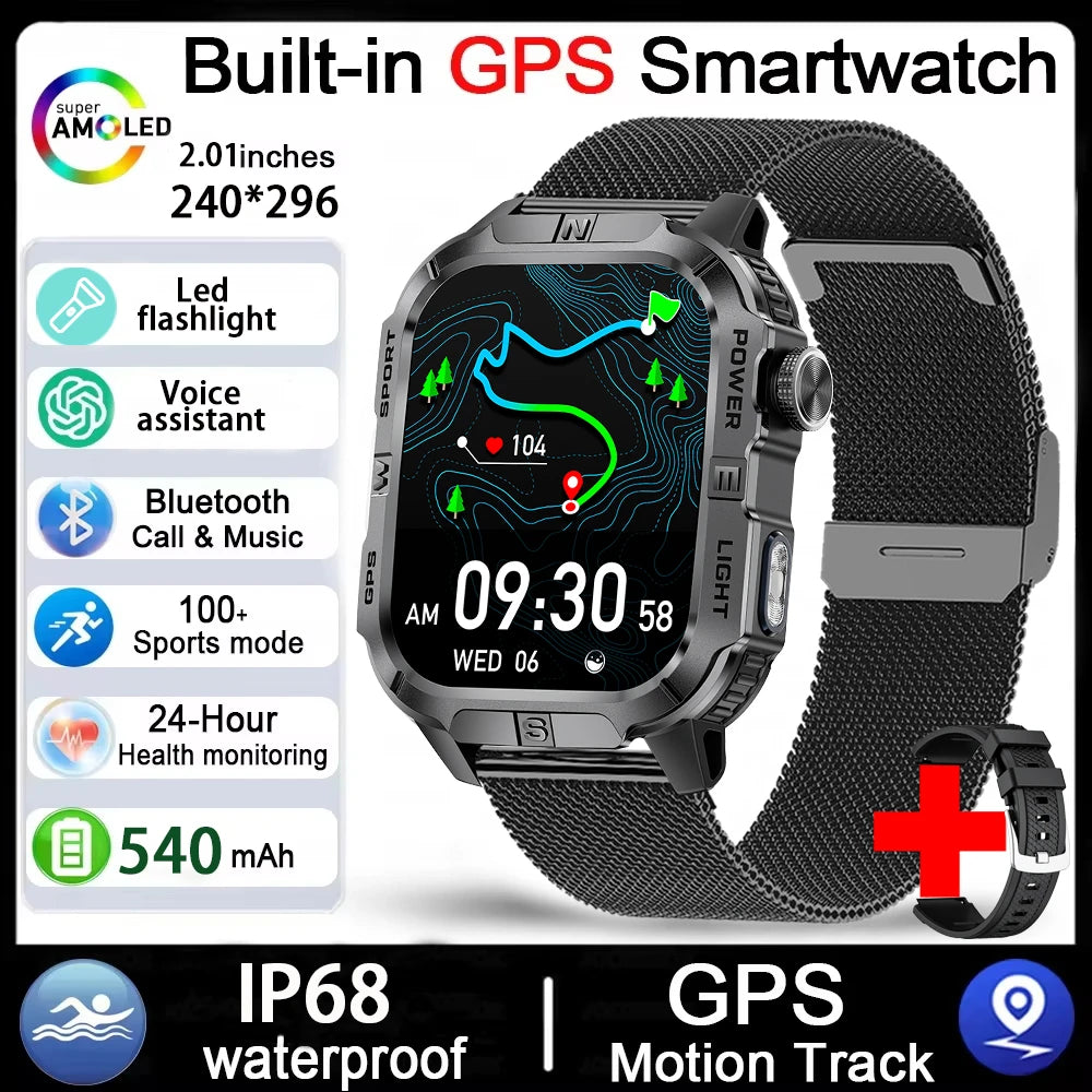 2026 New Outdoor Military Men's Smartwatch Is Equipped With GPS LED Lighting, A Compass, Wireless Communication, IP68 Waterproof
