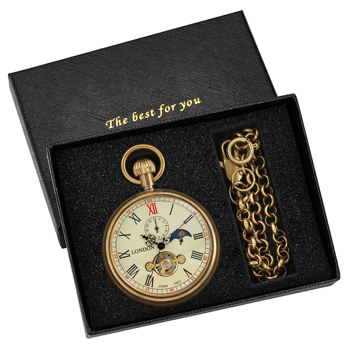 New Luxury Vintage Mechanical Pocket Watch Multifunctional Moon Hand Wind Fob Chain Watches Relogio De Bolso Gifts for Men Woman