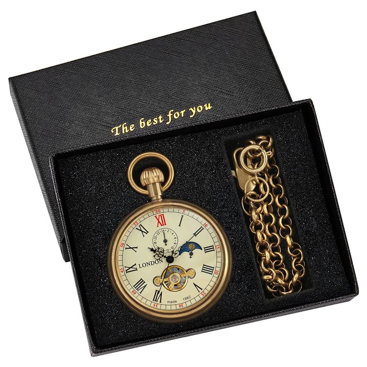 New Luxury Vintage Mechanical Pocket Watch Multifunctional Moon Hand Wind Fob Chain Watches Relogio De Bolso Gifts for Men Woman