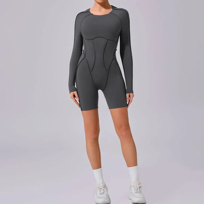 Yoga Sports Fitness Jumpsuits Sets Pants Women's Hip-lifting One-piece Open Back Long-sleeved Outdoors Workout Gym Yoga Bodysuit